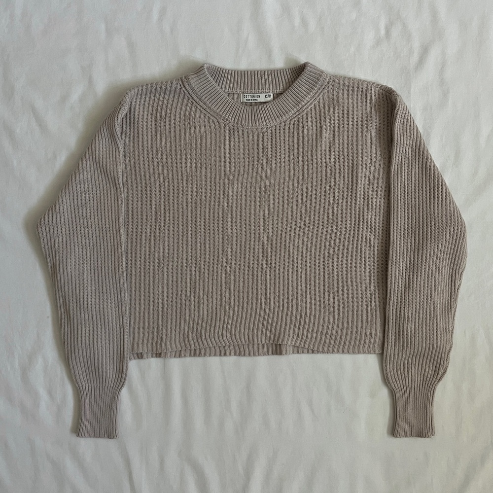 Cotton On Cropped Sweater | Beige Oversized Pullover Size XS